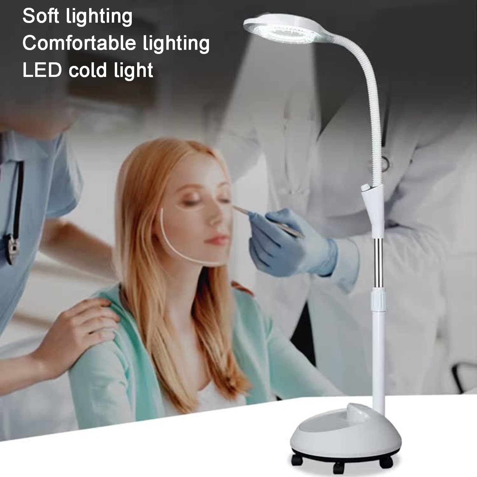 Lampada per Esami Medici Chirurgici Mobili, Lampada Scialitica, con Lente di Ingrandimento 8X, Luce per Visita Flessibile a Collo D'Oca