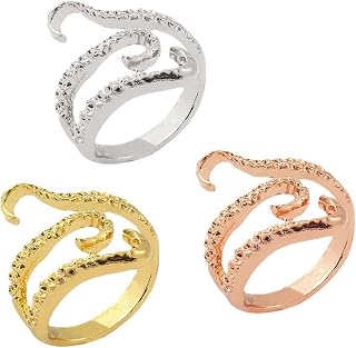 3Pcs Knitting Loop Crochet Ring, Adjustable Crochet Tension Ring Knitting Accessories Octopus Ring Yarn Tension Ring Yarn Guide Finger Holder (Gold, Silver, Rose)