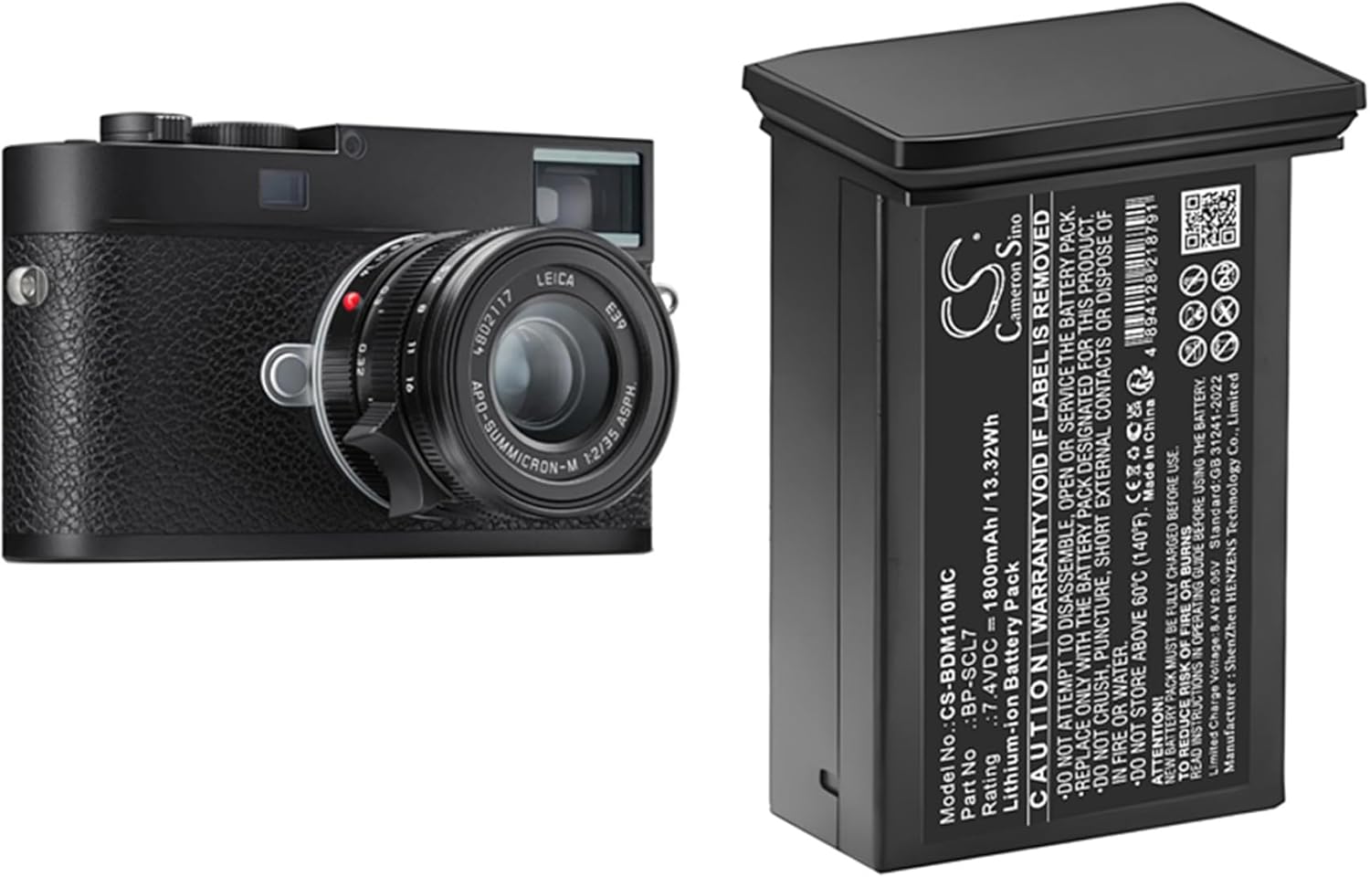 Battery for Leica M11, M11 Glossy, M11M, M11P PN:Leica BP-SCL7 1800mAh / 13.32Wh