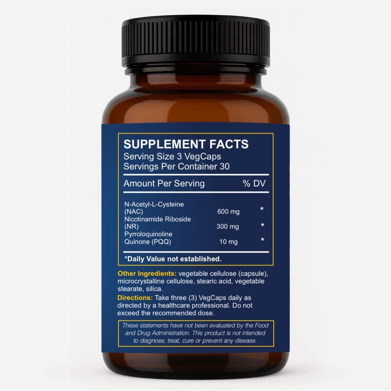 NAC+ NR & PQQ Complex 600mg NAC 300mg Nicotinamide Riboside 10mg PQQ Mitochondrial & Antioxidant Support 90 Veg Capsules