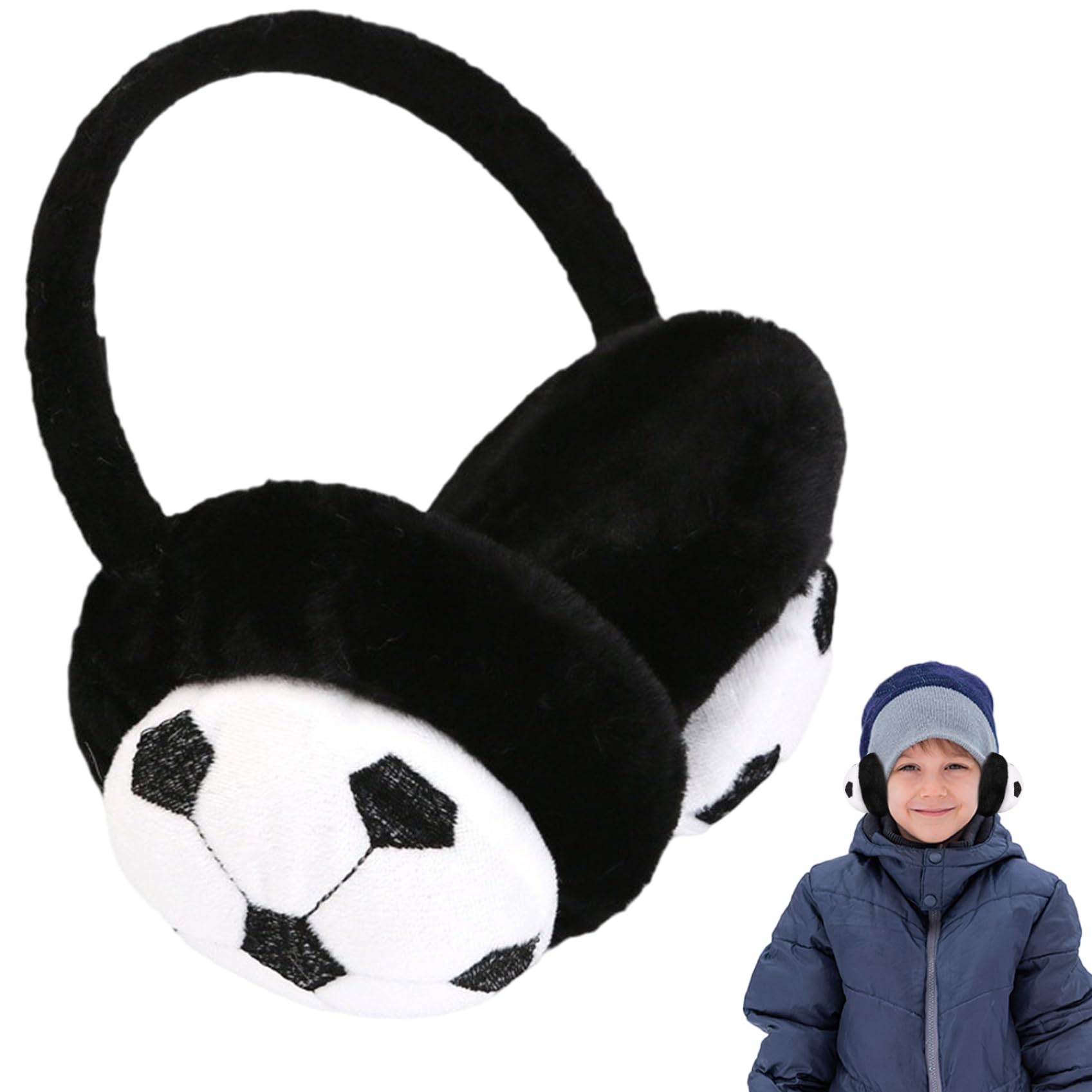 Ameble Kids Ear Muffs Winter Warm Plush Soccer Earmuffs for Kids Boys Girls Children Cold Weather