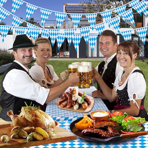 Image of Ahfulife 32.8 Feet Oktoberfest Bavarian Flag Banner for Oktoberfest Decorations, Oktoberfest Pennant Banner with 30 Pcs Flags for German Themed Autumn Party Decoration (5.5 inch x 8.2 inch)