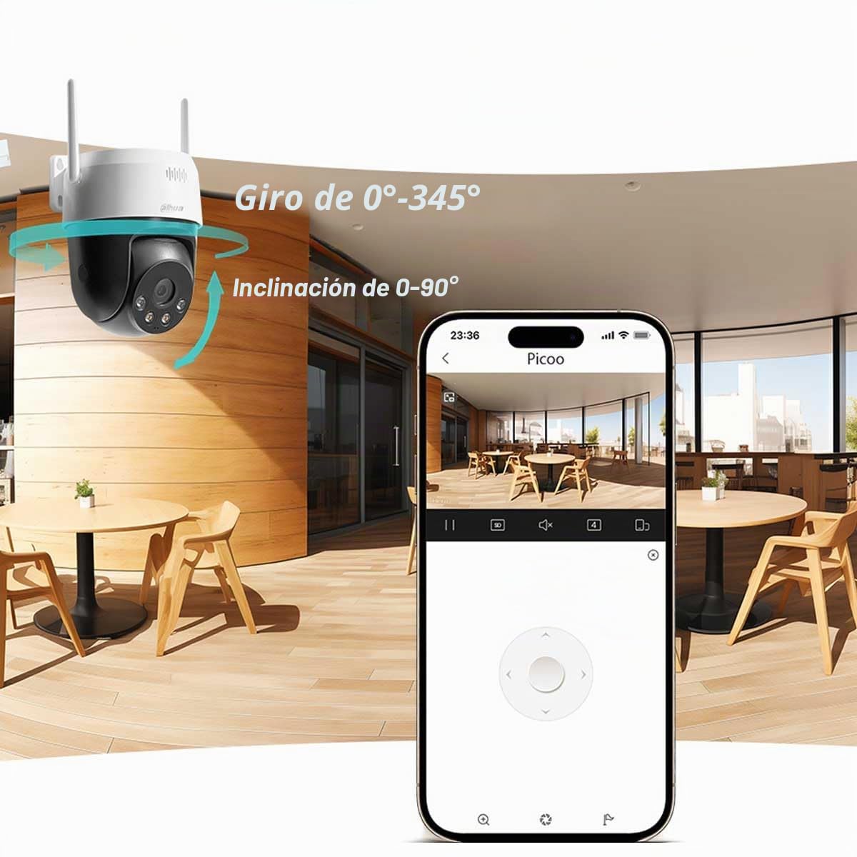 Dahua Picoo A2 5MP Cámara de vigilancia WiFi con detección de Personas y vehículos, Sirena, Luces de Alarma Rojas y Azules, Seguimiento Inteligente, Wi-Fi 6, visión Nocturna, reconocimiento de