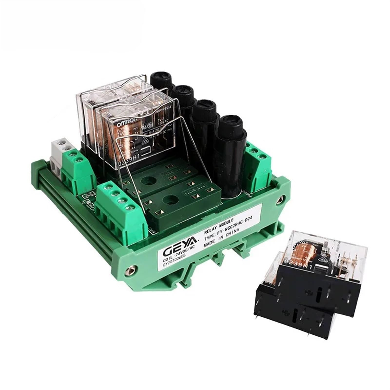 4-kanałowy moduł przekaźnikowy NGG2R, płyta OM z zabezpieczeniem bezpiecznikiem, 1NO/1NC, 12 V/24 V AC/DC (FUSE-4C-12VACDC)