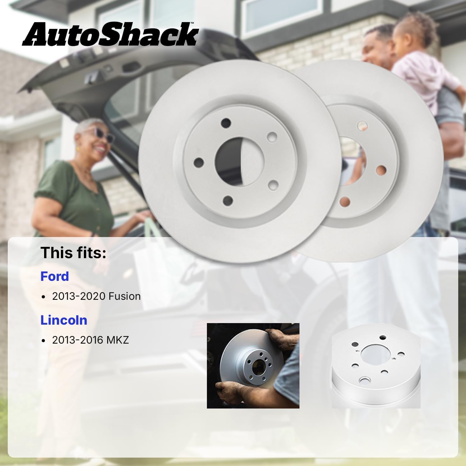 AutoShack Front Brake Rotors for Ford & Lincoln, Fusion 2013-2020 MKZ 2013-2016, AWD FWD L4 1.5L 1.6L 2.0L 2.5L - Coated - ArmorStop - 11.81" (300 mm), 5-Lug