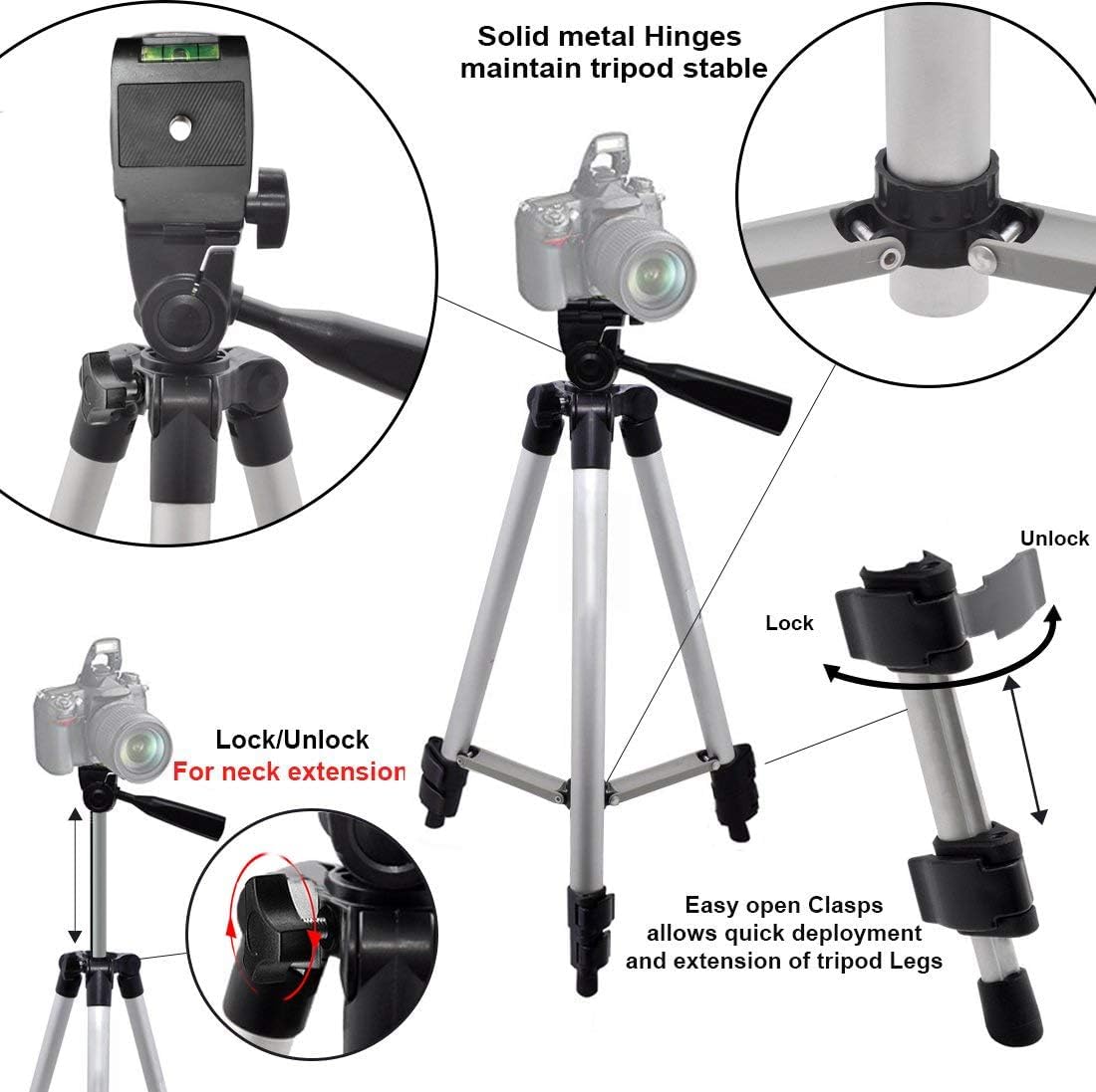 KLIOMAX Lightweight Portable Camera Tripod Stand with Carrying Bag for Sony, Nikon, Canon, Olympus, Pentax, Panasonic, Samsung Cameras and Camcorders (50