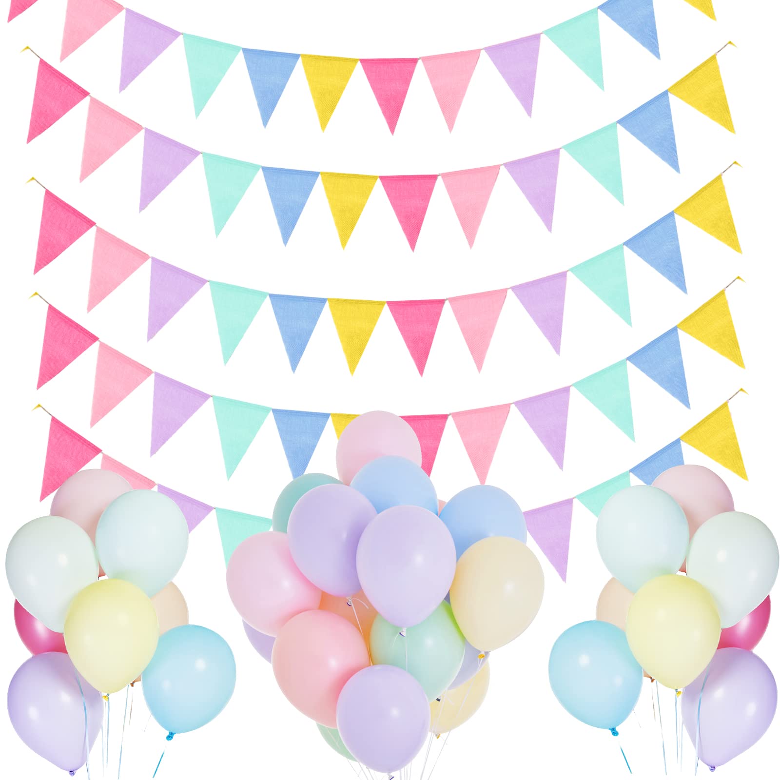 Wimpelkette Outdoor Wetterfest,5 Stück Wimpel Girlande, Wetterfest Stoff Draußen, Wimpelkette Geburtstag für Girlande Klassenzimmer Deko,Einschulung Party Hochzeit (5 Stück 15M+Macaron-Ballons) Spielzeug