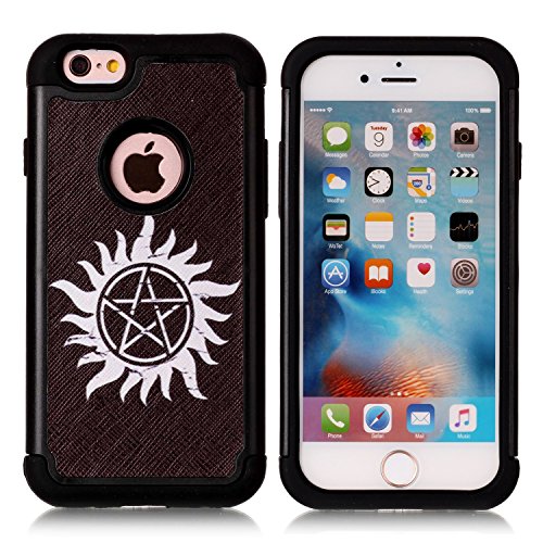 iPhone 6S Case,iPhone 6 Case - Supernatural Pentagram Black Pattern Shock-Absorption Hard PC and Inner Silicone Hybrid Dual Layer Armor Defender Protective Case Cover for Apple iPhone 6 iPhone 6S