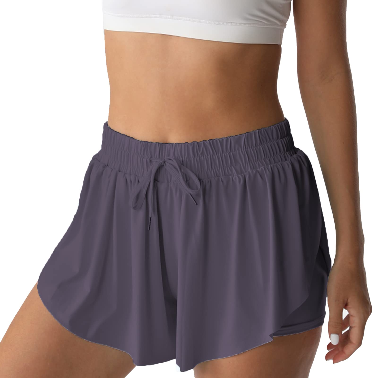 Flowy Athletic Shorts for Women Running Tennis Butterfly Shorts Girls 2-in-1 Double Layer Quick-Drying Comfy Shorts