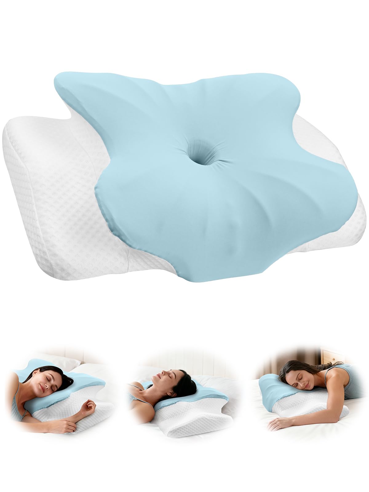 eSynic Almohada Viscoelástica Ergonómica para Cuello y Cervical Cojín Ortopédico de Espuma de Memoria con Doble Altura 11/13 cm Almohada para Dormir de Lado y Boca Arriba Funda Transpirable y Lavable