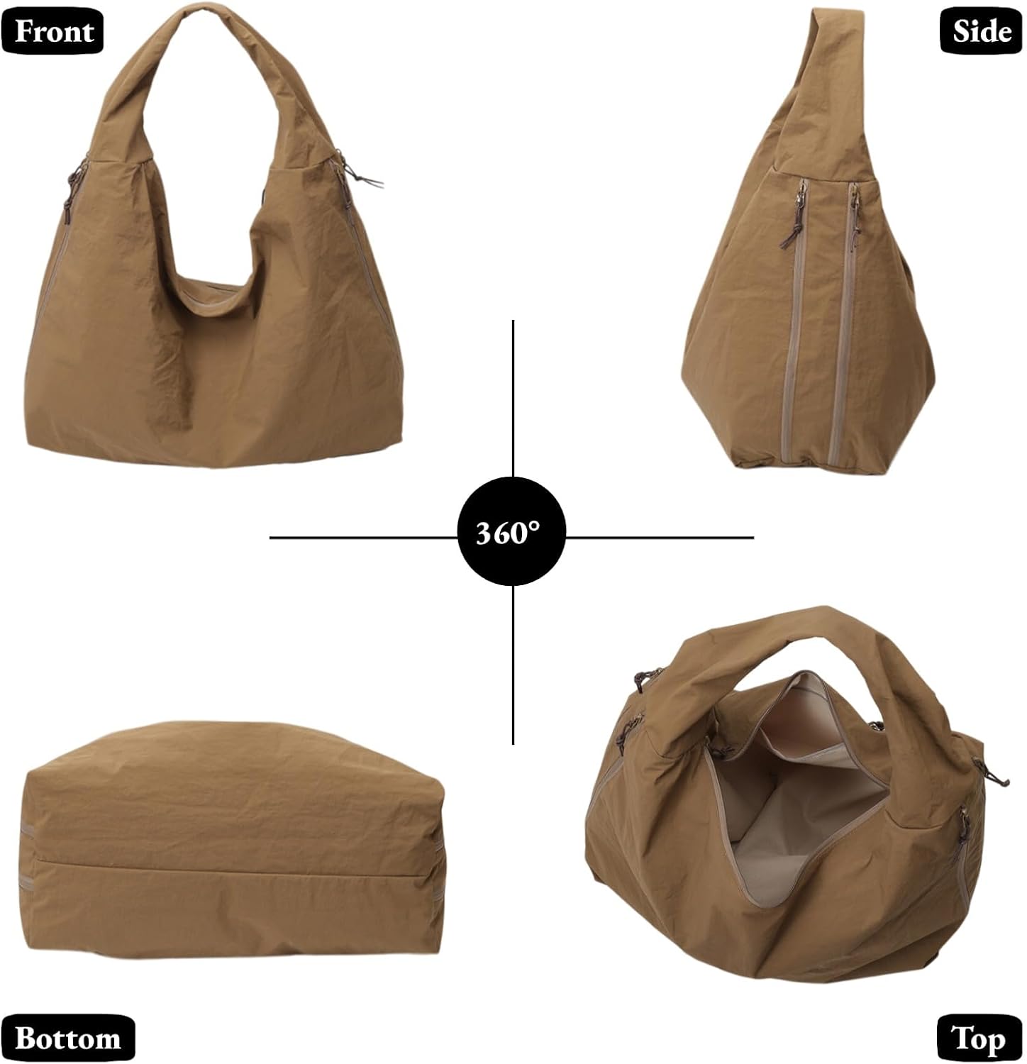 Slouchy Tote Bag for Women Large Nylon Shoulder Bag with Multiple Pockets Crescent Bag Underarm Hobo Bag for Travel Gym - Image 5