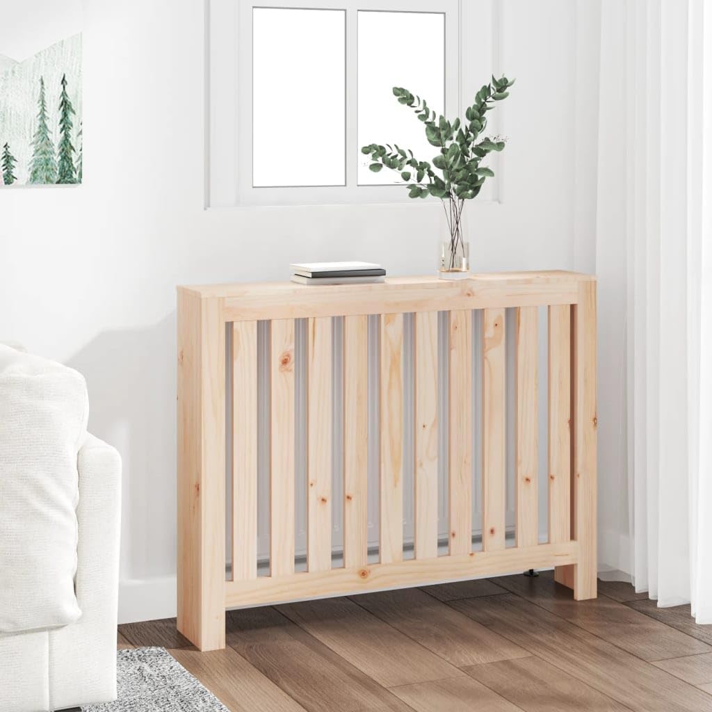 Solid Pine Wood Radiator Cover, 42.7"x7.5"x33.1" Heater Cabinet with Shelf, Modern Slat Design for Home Heating