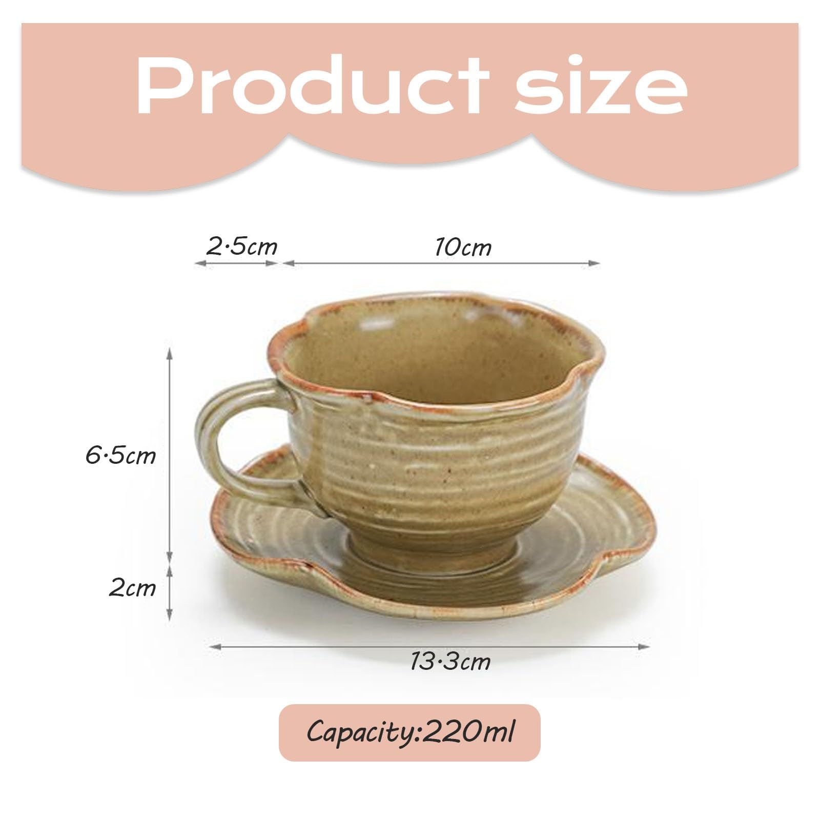 Ceramiczny zestaw kubków do kawy, 220 ml, vintage filiżanka do herbaty i spodek, ręcznie wykonany kubek na mleko z uchwytem do domu i kuchni, idealny na popołudniową herbatę