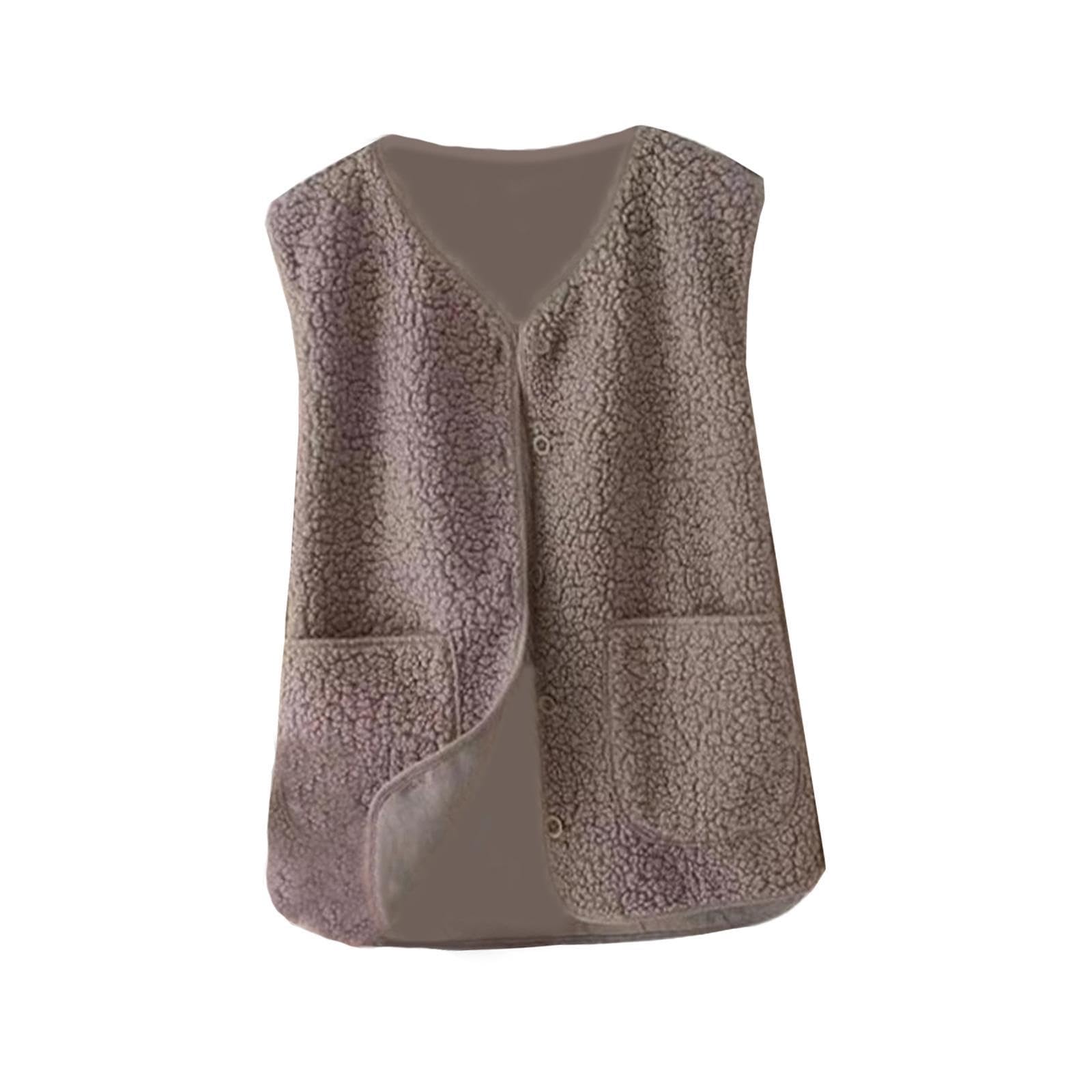 myaddiction Womens Fleece Vest Soft Comfortable Warm Sleeveless for Autumn Spring Khaki-picture-43