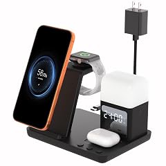 Wireless Charger for i Phone, 6 in 1 Fast Phone Charger Stand Dock Alarm Clock Night Light Wireless Charger for i Phone, 6 in 1 Fast Phone Charger Stand Dock Alarm Clock Night Light product