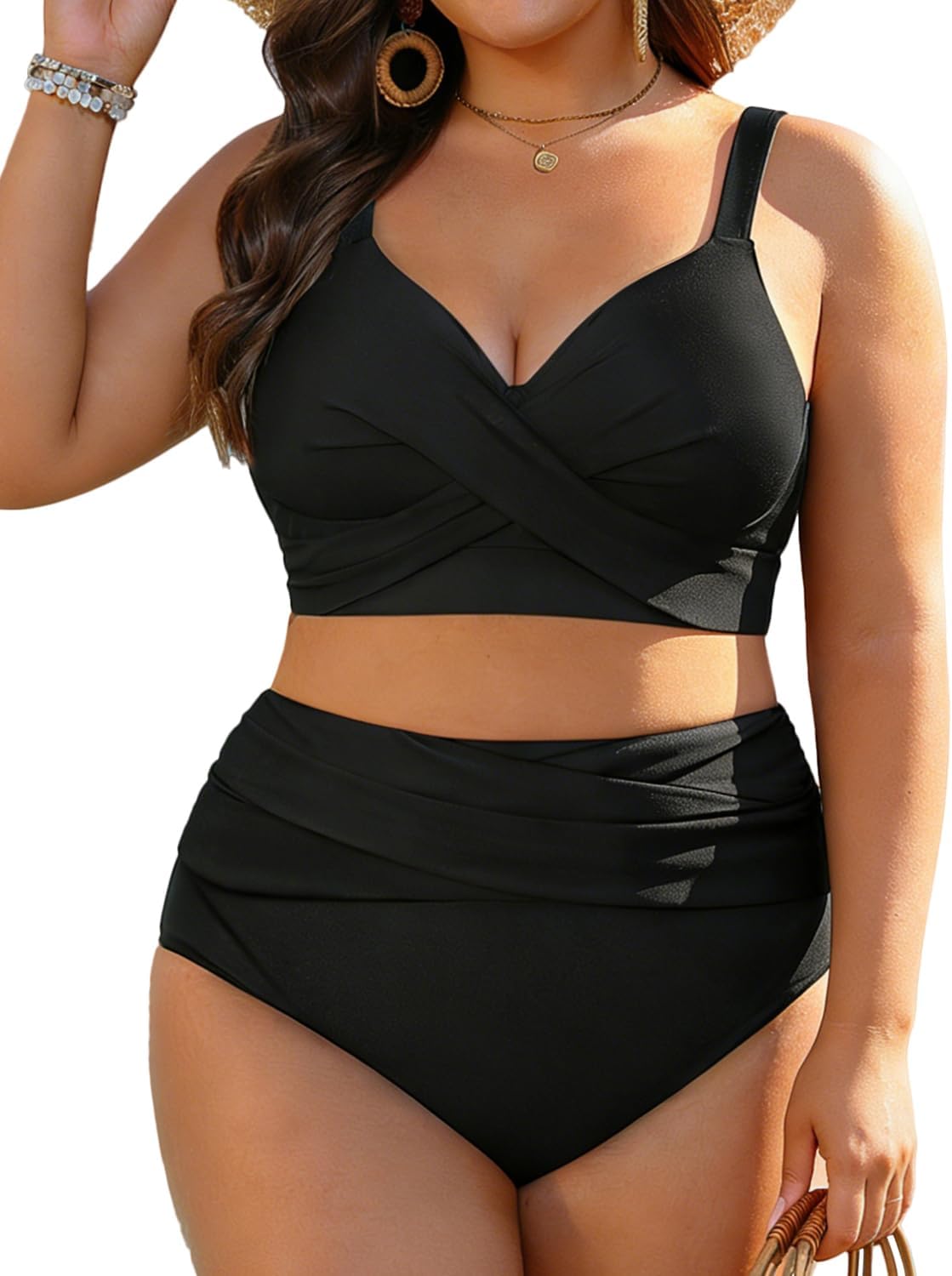 Women's Plus Size High Waisted Bikini - Two Piece Swimsuit Tummy Control Bathing Suit 2025 Twist Swimwear