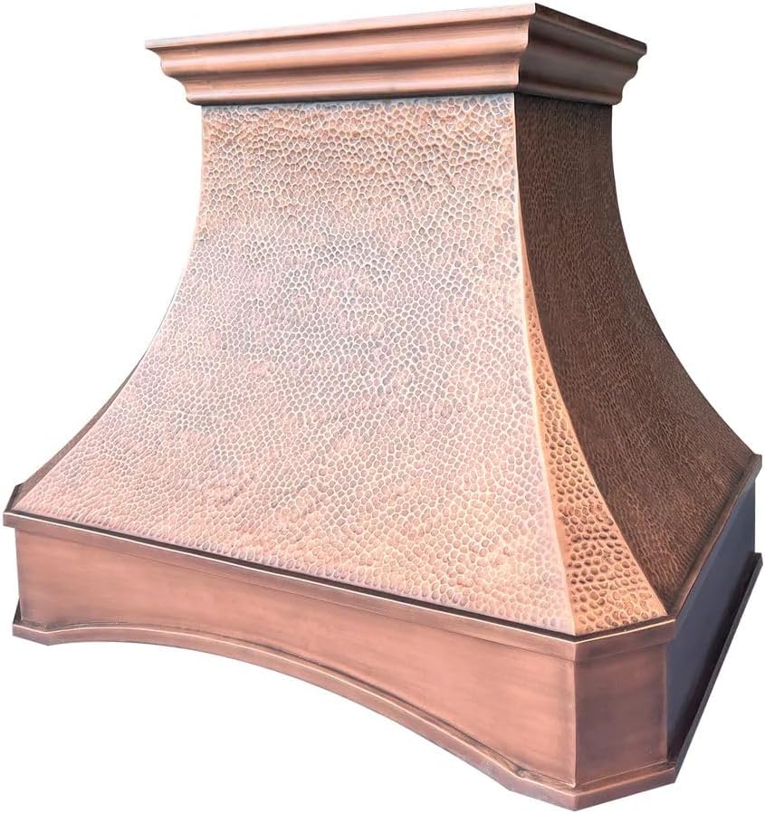 CT Copper Tailor Copper Vent Hood Wall Mount,30.5'' W,30''H, 610 CFM Exhaust Fan,Stainless Steel Vent,LED Light,Dishwasher-Safe Baffle Filters,Medium Patina,VH26-3SH