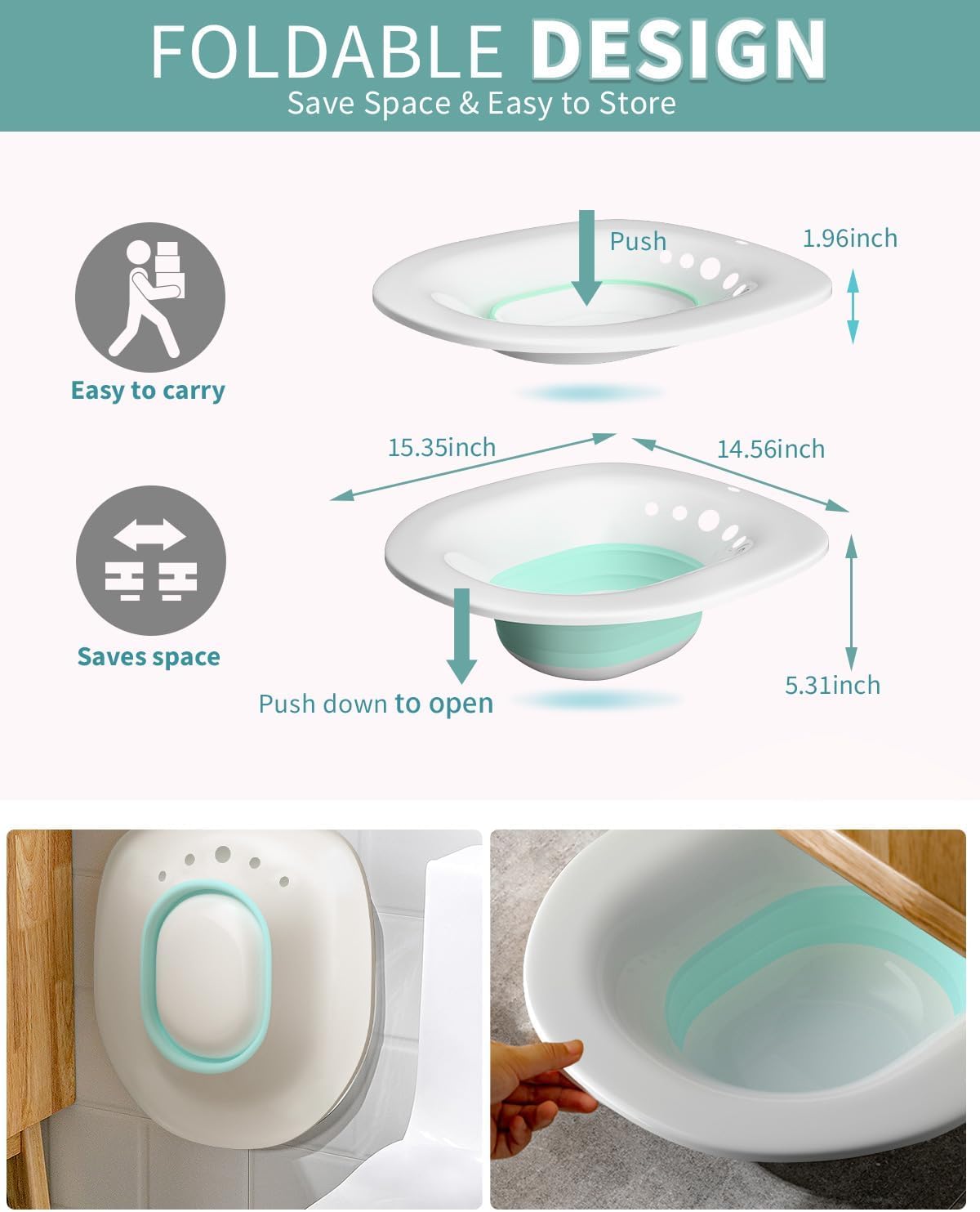 Sitz Bath Tub for Women and Men, Portable Perineal Soaking Basin with Air Pump, Postpartum Care, Hemorrhoid Recovery, Fits Most Toilet Shapes (Green)