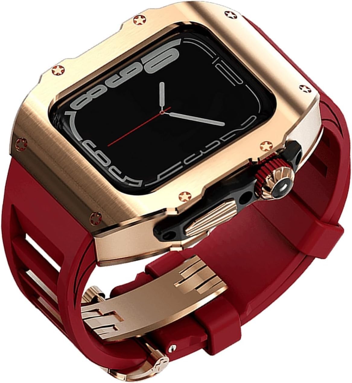 44 mm 45 mm obudowa zegarka ze stali nierdzewnej gumowy pasek do zegarka, luksusowy sportowy pasek do zegarka etui zestaw modów, do Apple Watch 9 8 7 6 5 4 SE akcesoria zamienne