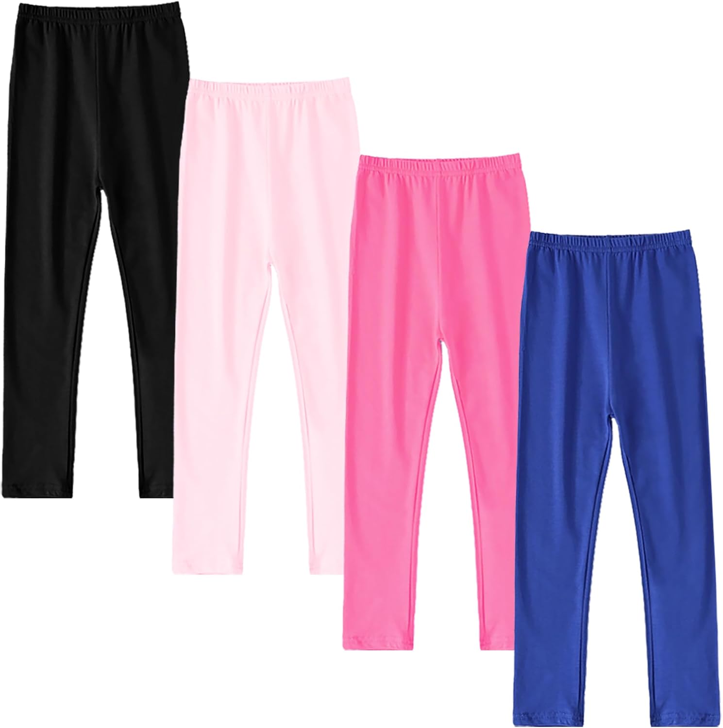 4-Pack Cotton Leggings for Girls Footless Girls Leggings Assorted Colors Comfy Pants for Toddlers