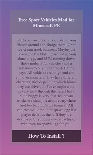 Free Sport Vehicles Mod for Minecraft PE
