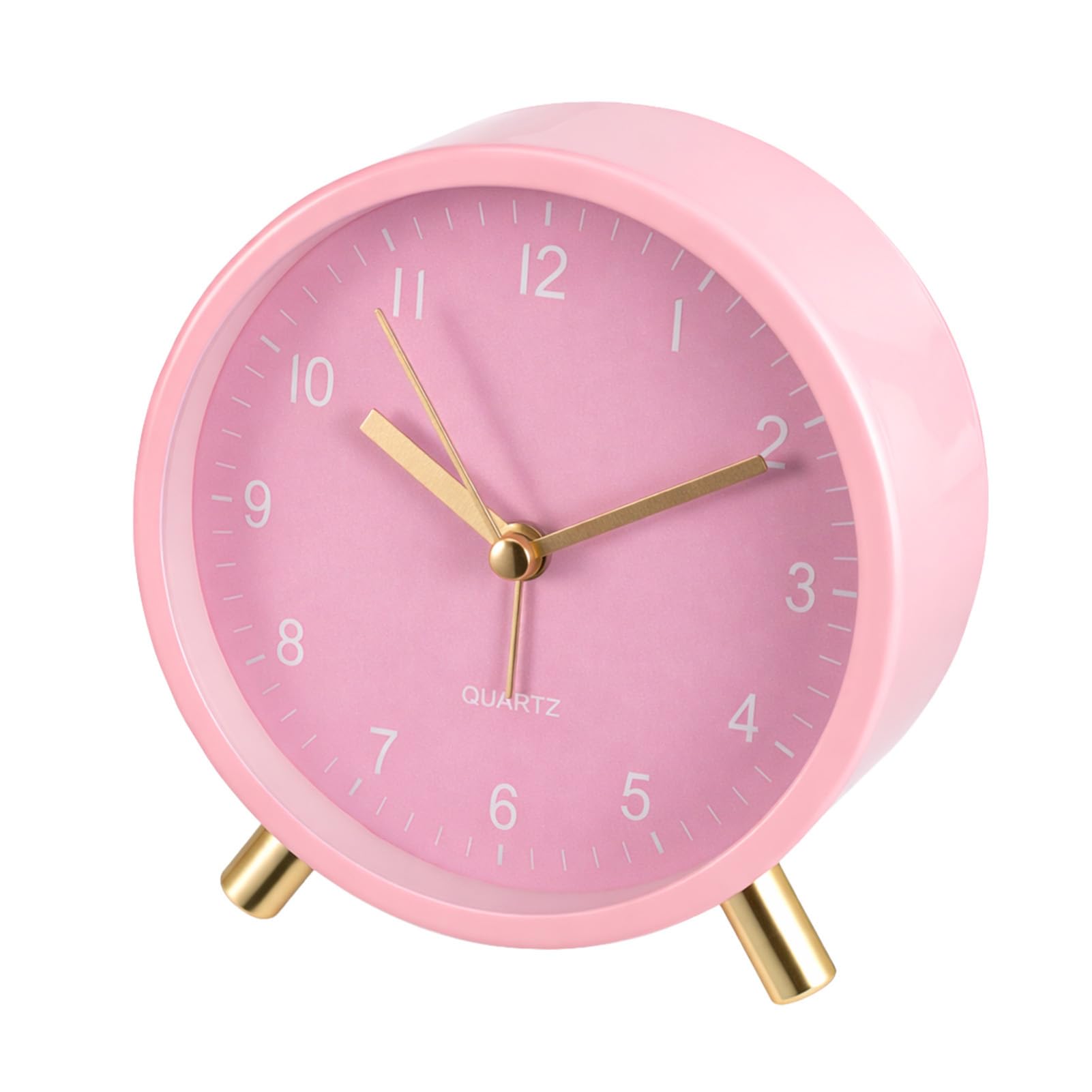M.J COMFY-LIFE Analog Alarm Clock Silent Non Ticking for Bedroom Battery Operated Small Metal Desk Clock with Night Light Easy to Read Dial Minimalist Decor for Home Office Study Bedroom (Pink)