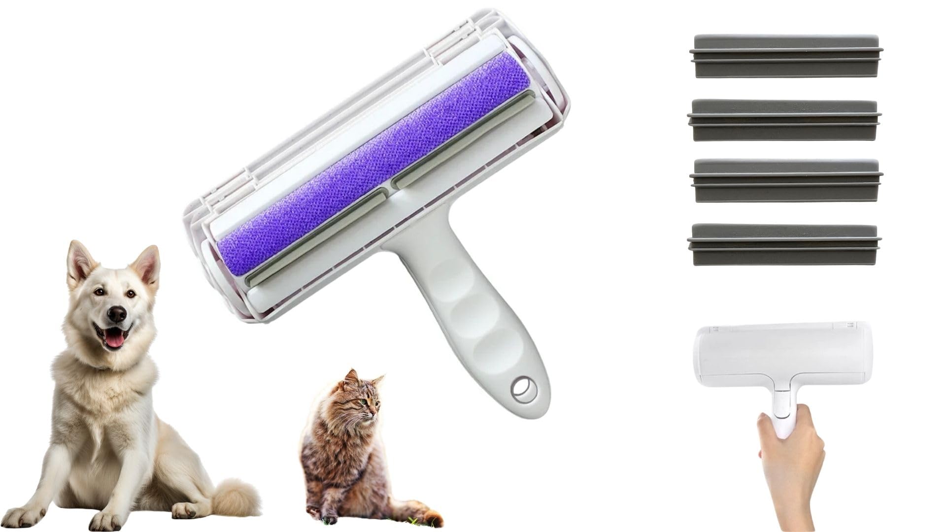 Quita Pelos Mascota, Rodillo Quitapelos Mascotas, Quitapelo Mascota, Quitapelos gato, Removedor de Pelaje para Gatos y Perros, Lavable y Reutilizable para alfombras, Ropa y sofá, con 4 recambios
