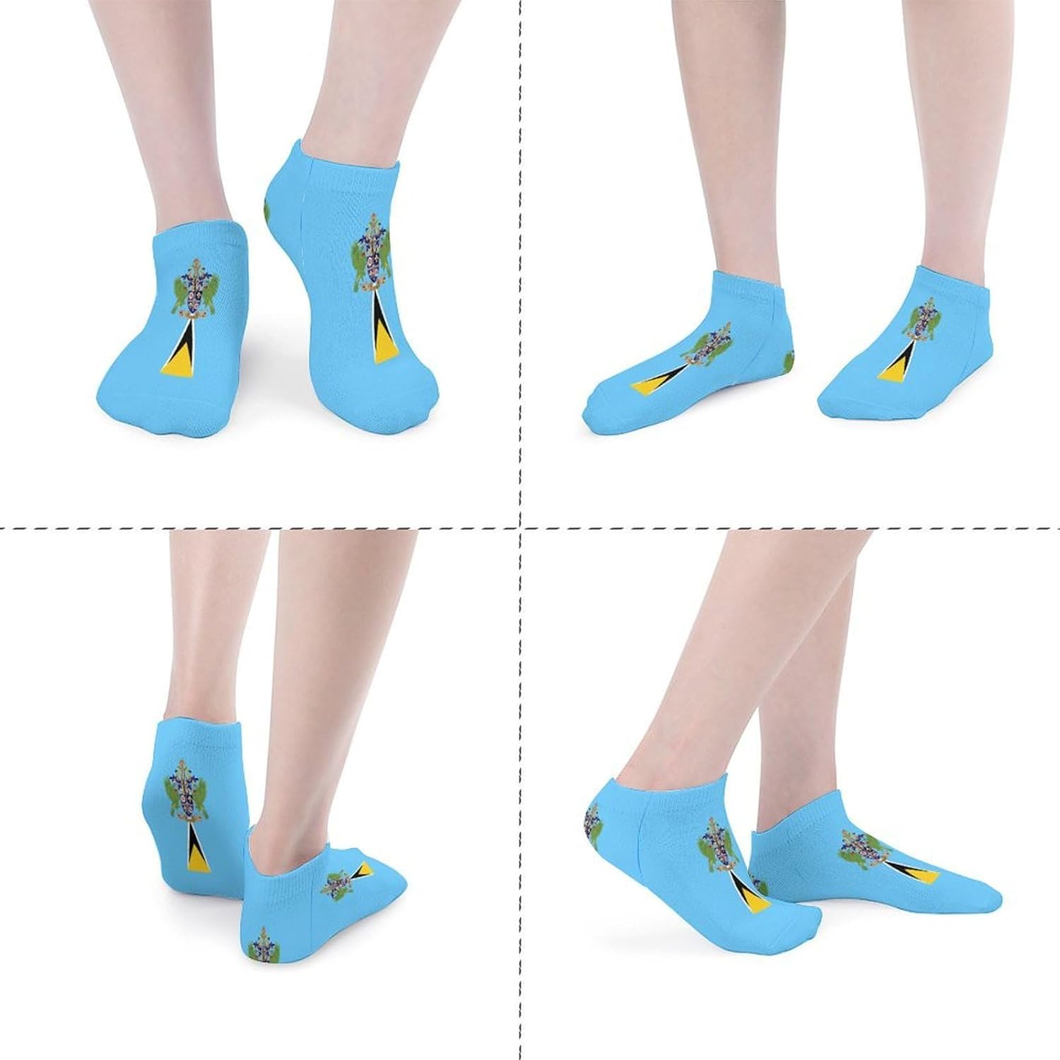 Saint Lucia's Flag 5 Pairs Low Cut Ankle Socks Casual Liner Sock No Show Invisible Socks for Men Women