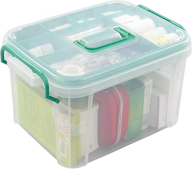 Callyne Set of 1 Clear Storage Box Container, Family First Aid Box Medicine Box Organizer
