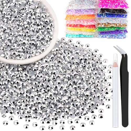 4000pcs 4mm Resin Rhinestones Bulk, Silver Flatback Round Jelly Rhinestones Bedazzling Non Hotfix Crystal Gems Large Quantity Wholesale for DIY Crafts Clothes Tumblers Face Makeup Manicure