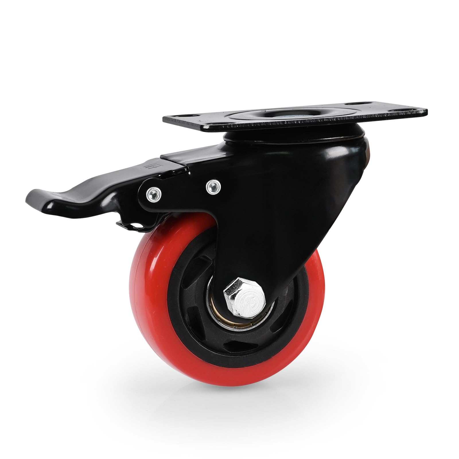 Caster Wheel, Heavy Duty 3 Inch Caster, Locking Swivel Caster Wheel for Cart, Furniture and Workbench, Red