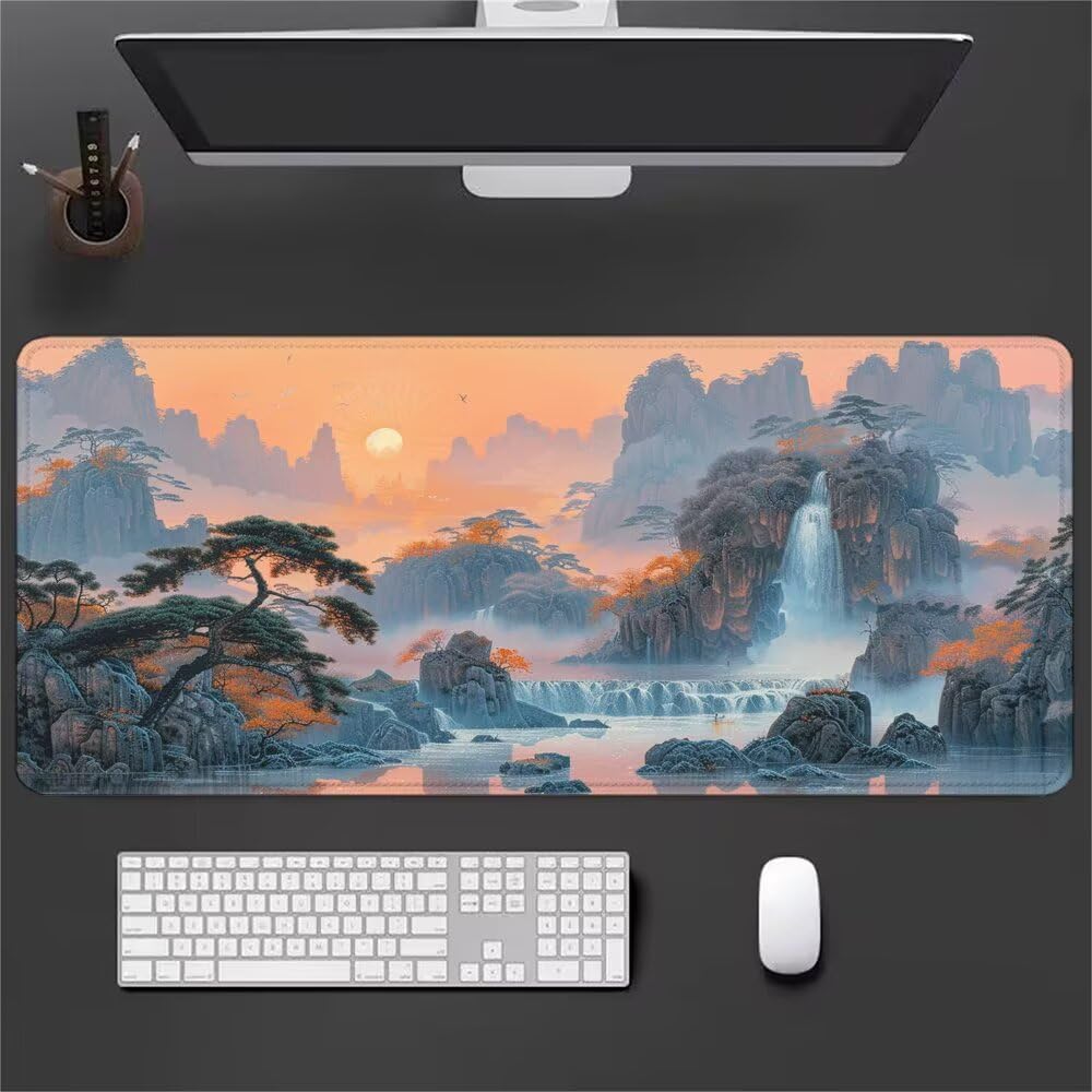 Giapponese Tappetino Mouse XXL 1000x500x3mm, Gaming Tappetino Mouse Paesaggio Mousepad con Base in Impermeabile Gomma Antiscivolo per Tastiera, PC, Computer Ufficio Idea Regalo Festa del Papà X-904