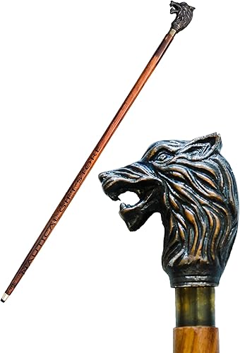 Miniatura 2 de NAUTICAL GIFT STORE Bastón de nebulosa de 37 pulgadas con parte superior de lobo gótico bastón de invierno antiguo