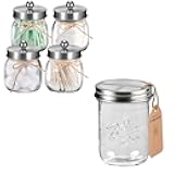 SheeChung Glass Toothbrush Holder & 4 Pack Qtip Holder, Small Apothecary Jars, Bathroom Canister, Mason Jar Bathroom Set