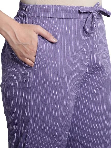 Image of Enchanted Drapes Purple Striped Cotton Women's Pants