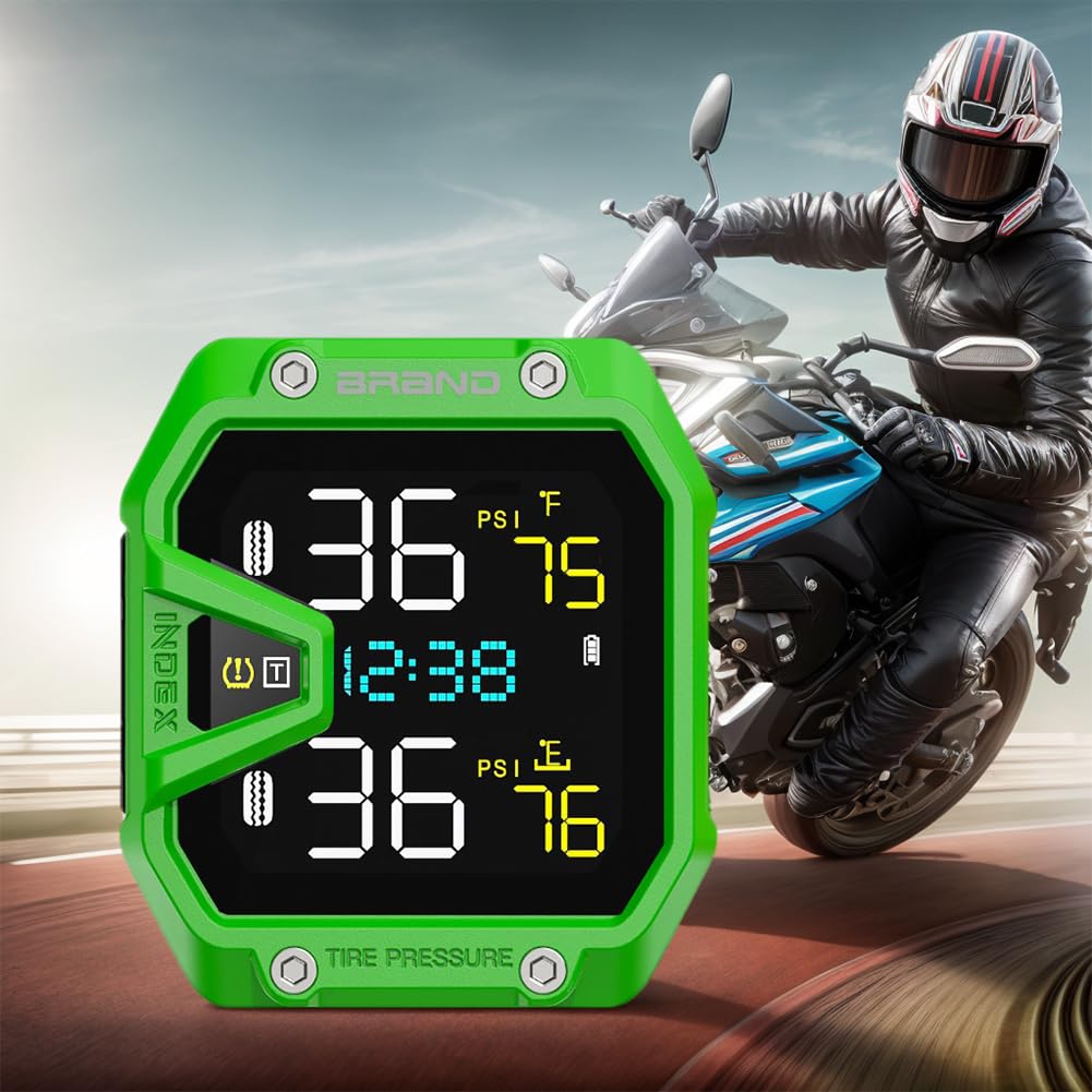 Motocyklowy wodoodporny monitor ciśnienia w oponach IP65 (zielony zewnętrzny)