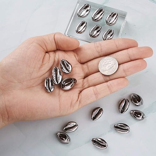 Vista 49 de Cheriswelry 50 cuentas de concha galvanizadas, conchas de cauri en espiral, conchas de mar, verano, playa, cuentas espaciadoras sueltas