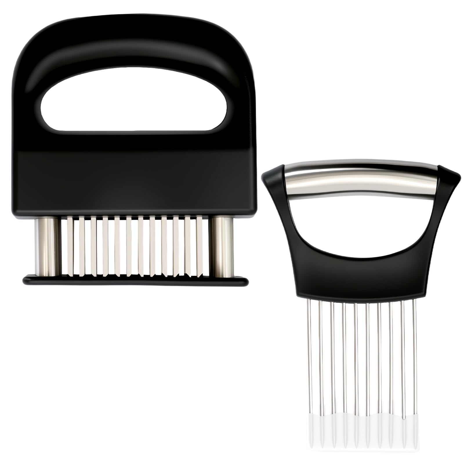 Juego Combinado de Ablandador de Carne y Aguja para Cebolla, 2 Piezas, Ablandador de Carne de Acero Inoxidable de 48 Pines, Utensilio de Cocina Multiusos para Carne de Res y Carne
