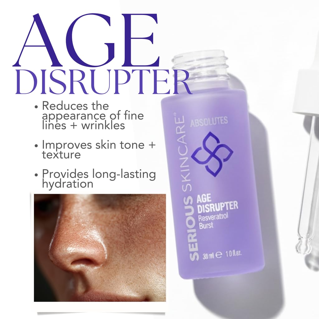 Serious Skincare Absolutes Age Disrupter Facial Treatment Serum with Resveratrol for Smooth & Radiant Skin - Grape Skin Stem Cells - Improve Elasticity - 1 oz.