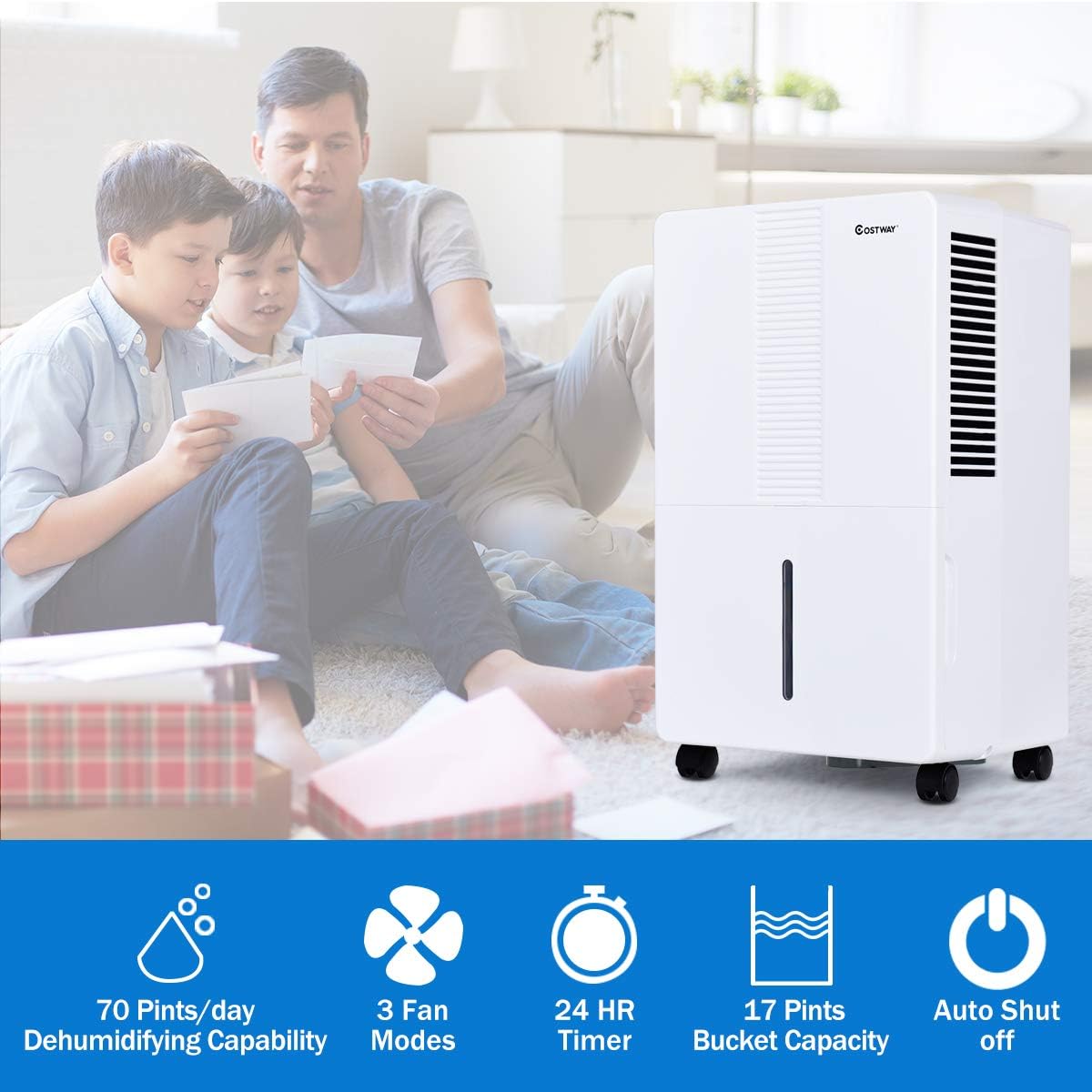 4500 Sq. Ft Portable Dehumidifier, New 50 Pint-2019 DOE ( Previous 70 Pint), Ultra Quiet Operation Efficiently Prevent Mold and Mildew, Multiple Modes for Medium to Large Rooms and Basement, White