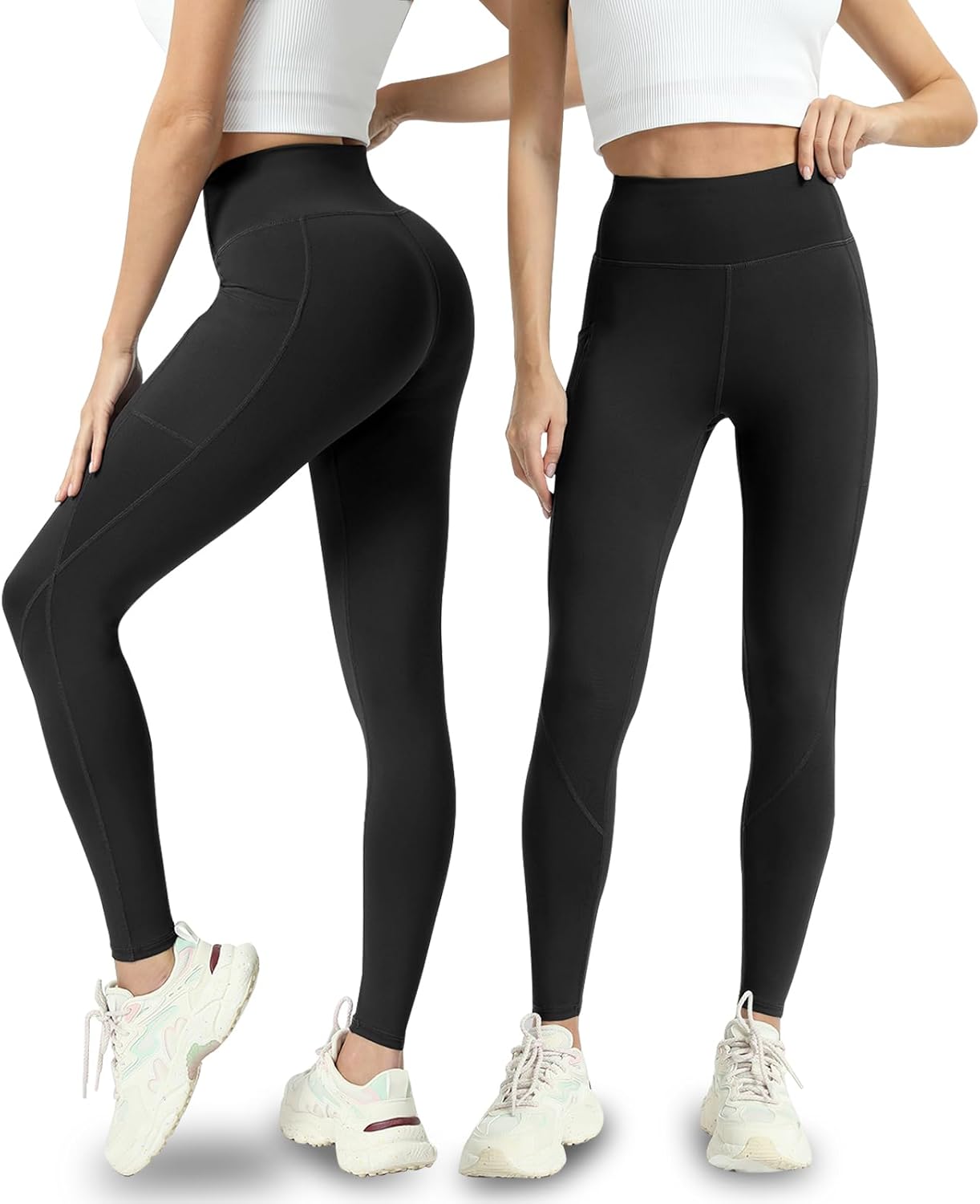 4 Pack Leggings with Pockets for Women - High Waisted Tummy Control Workout Yoga Pants