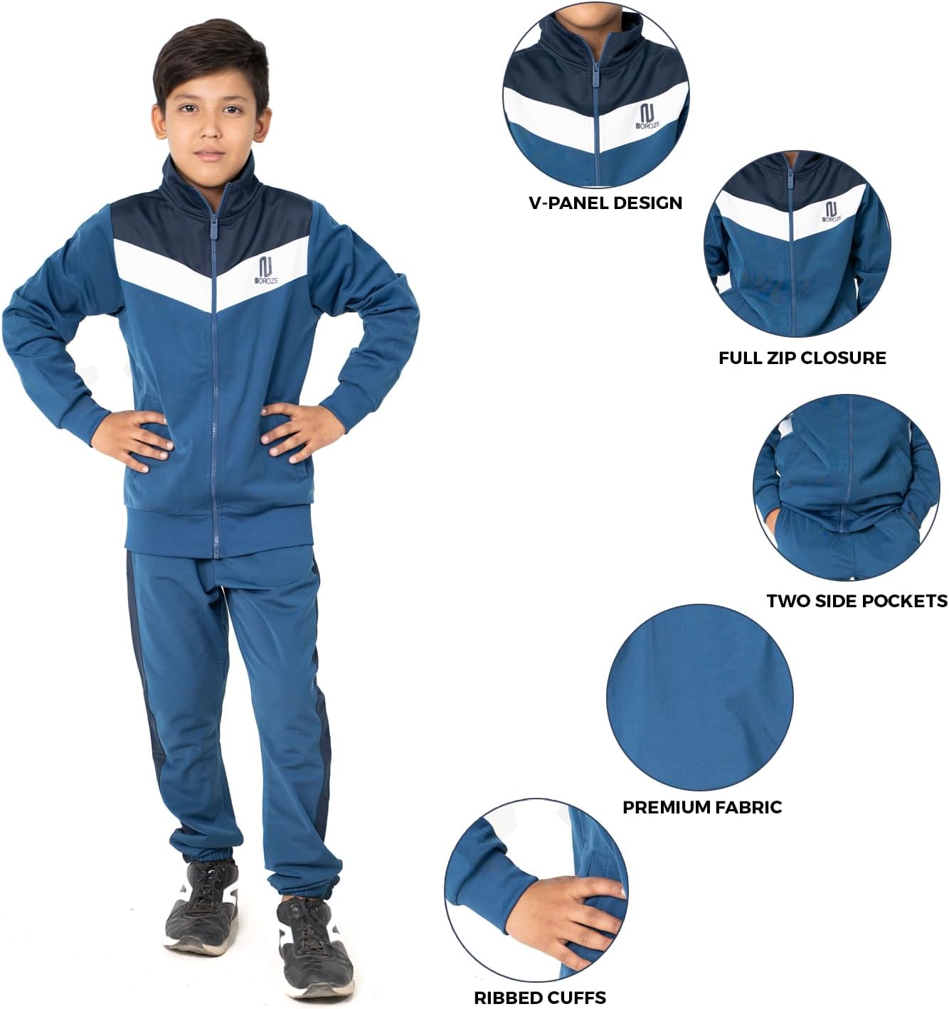 Veste Survêtement Garçon NOROZE - Manches Longues, Fermeture éclair, Bandes Contrastées - Taille 5-13 Ans
