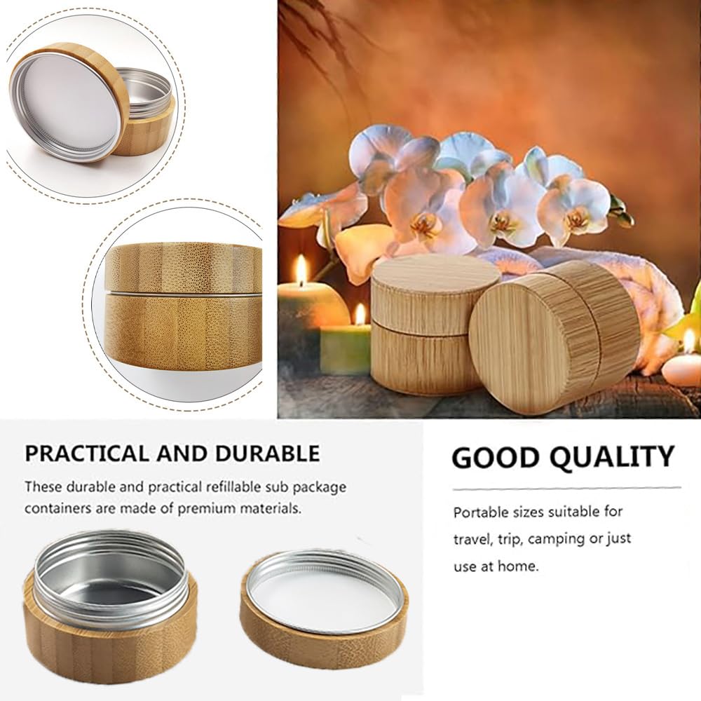 Tygiel puszka na krem, 2 sztuki, małe bambusowe puszki 41 x 25 mm, tygiel podróżny do napełniania, bambusowe pudełko na krem, puste z aluminiową wkładką, puste pojemniki do ponownego napełniania,
