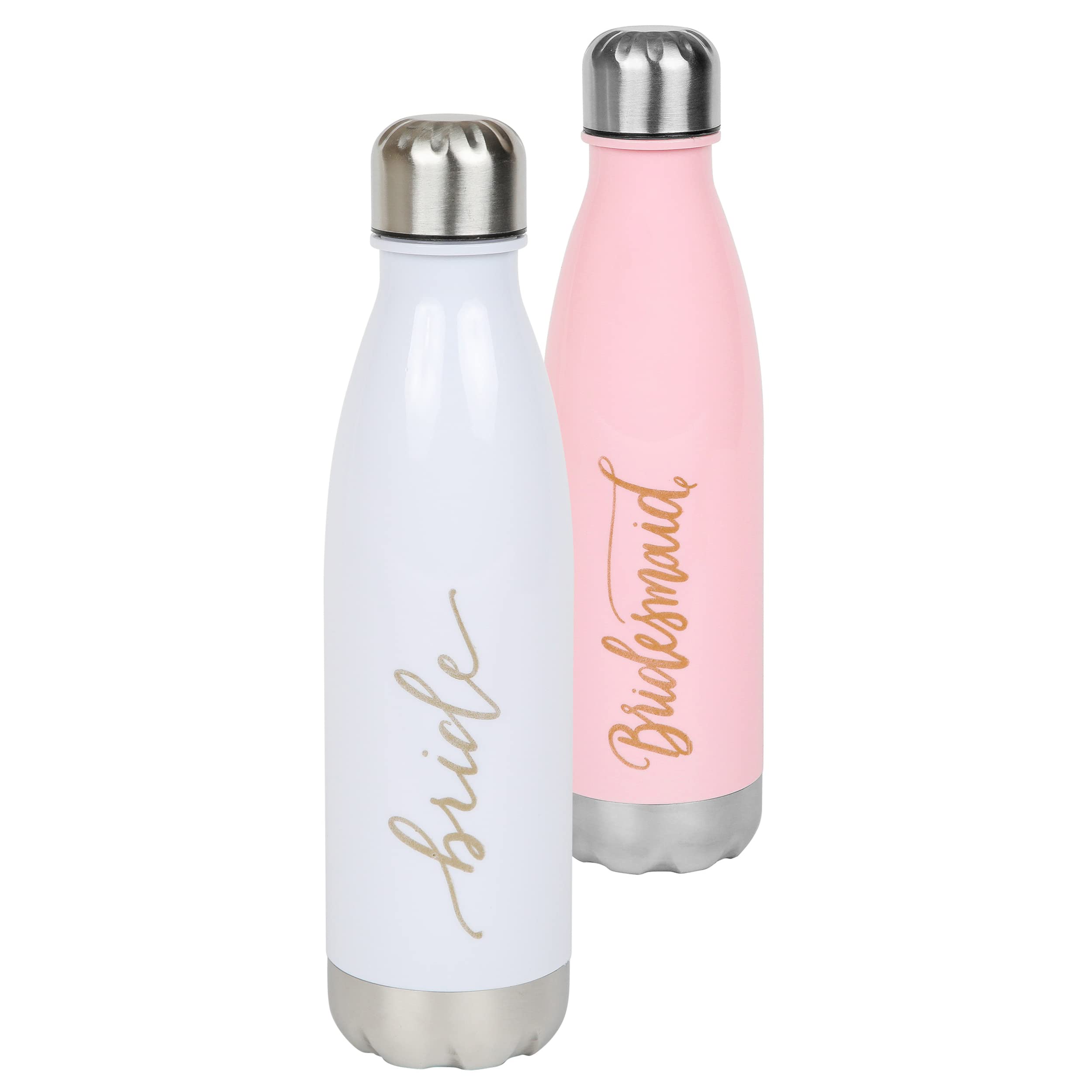 11 Piece Set - 17 oz. Water Bottles for Bachelorette Parties and Weddings by Samantha Margaret (Pink Bridesmaid and White Bride)