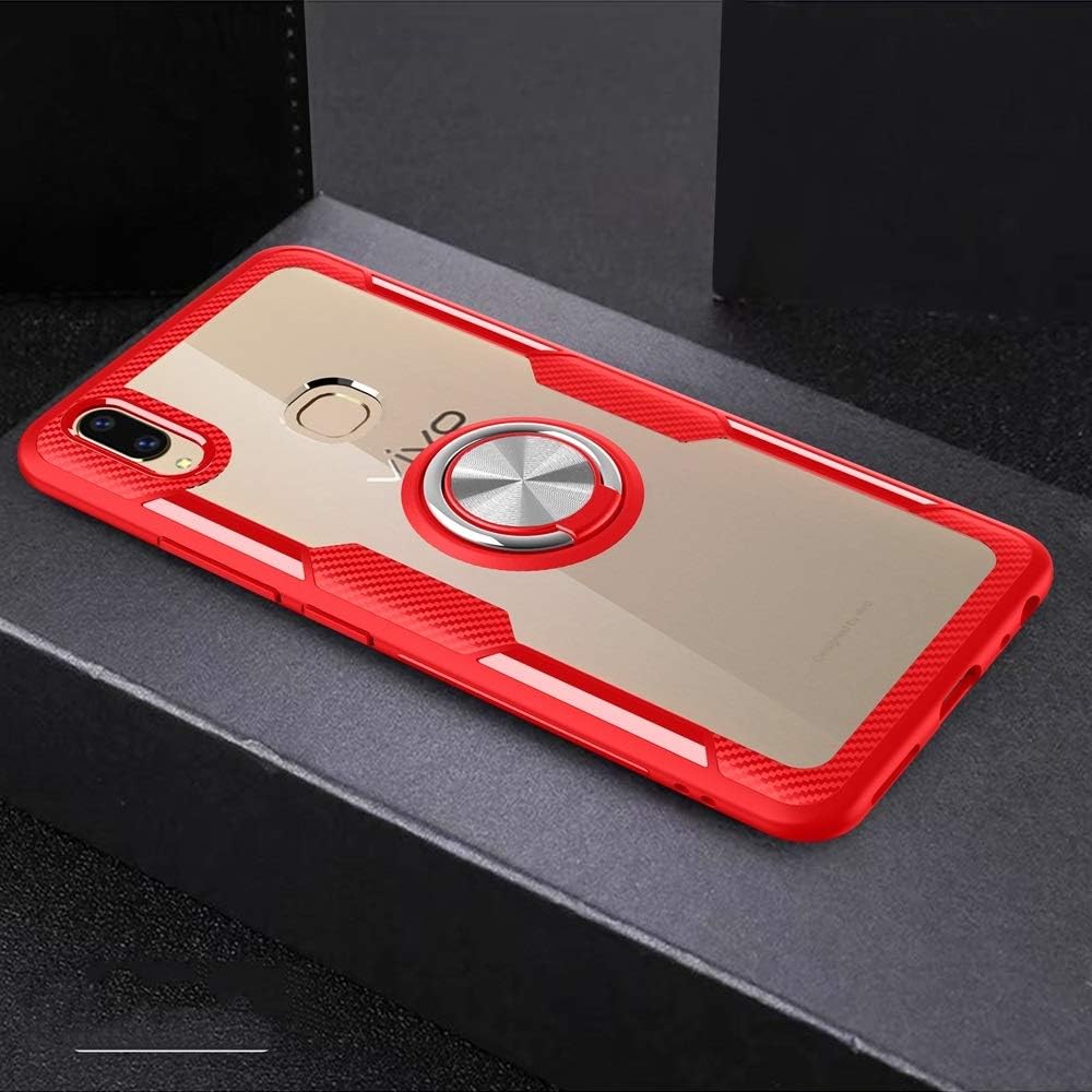 for Cellphone Cases & Covers for Vivo V9 / Vivo Y85 Tough Transparent PC Back TPU Bumper Hybrid Armor Case with 360 Degree Rotating Holder and Magnet Car Holder (Color : Red)
