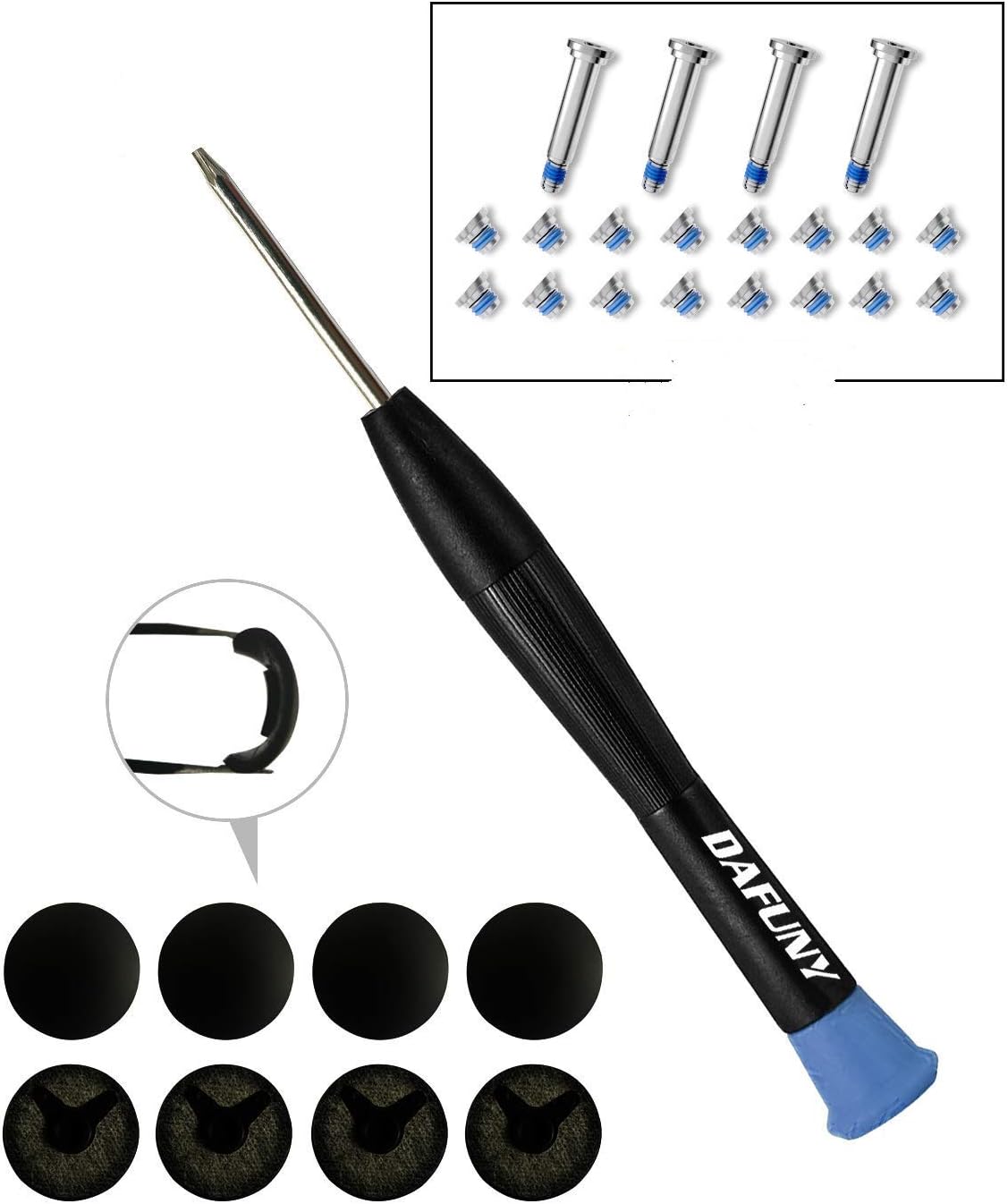 8 Pack Rubber Case Feet + 2 Set (20pcs) Repair Replacement Screws Set + 1pcs 5-Point Pentalobe Screwdriver Compatible with Unibody MacBook Air for 13 inch A1369 A1466 Bottom Case, 2010~2016