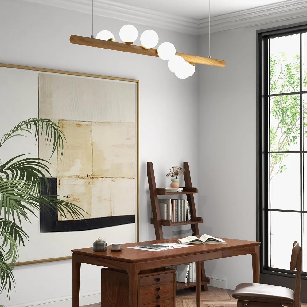 JiuZhuo Linear Light Fixtures Glass Globe 7-Light Kitchen Island Lights Fixture Light Pendants for Kitchen Island Contemporary Linear Pendant Light