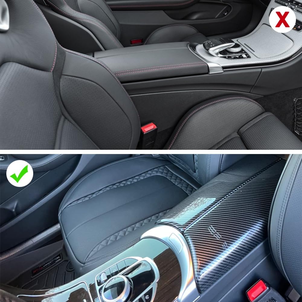 Center Armrest Box Cover Console Box Protect Cover Compatible with Mercedes Benz C Class W205 2015-2021 C180 C200 C250 C300 C350e,GLC X253 2015-2022 GLC250 GLC300 GLC350e Carbon Fiber
