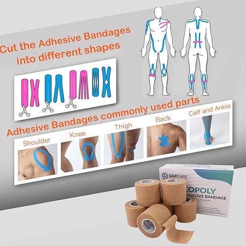 Miniatura 3 de Vendajes cohesivos autoadherentes, 24 unidades de 2 pulgadas x 5 yardas, cinta médica, rollos no tejidos adhesivos flexibles y transpirables de