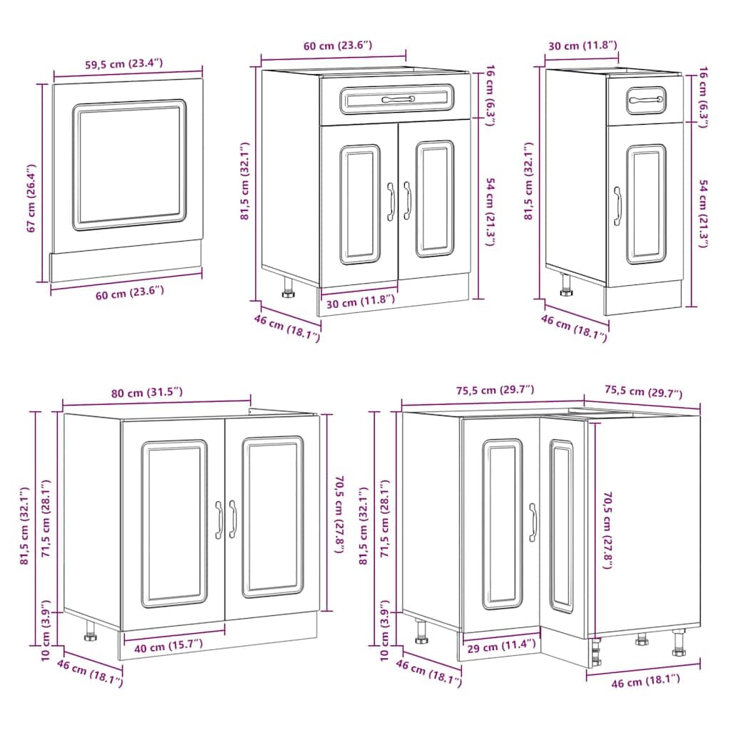 11-TLG. Küchenschrank-Set Lucca Grau Sonoma Holzwerkstoff Küchenschrank-Set, Küchenblock variabel stellbar Küche Komplett, ohne Arbeitsplatte für Restaurant, Hotel, Küche